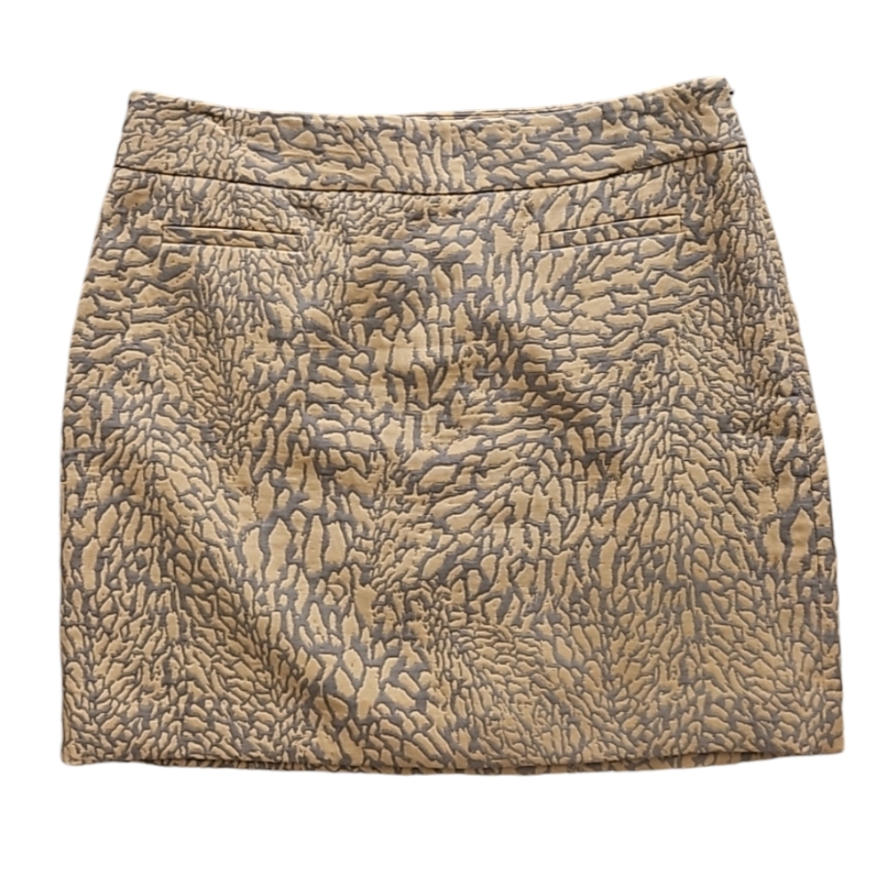 LOFT Animal‎ Print Mini Skirt Sz 8 Brown Gray Cotton Blend